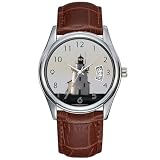 Orologio da uomo casual, impermeabile, al quarzo, con data, classico, in pelle marrone, orologio da polso analogico natalizio Cleveland OH Lighthouse-May28th, Quadrante Marrone, Commerciale