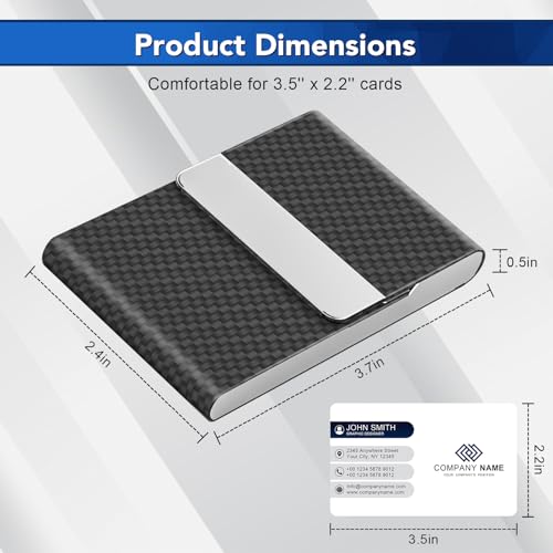 Image of Business Card Holder, Metal Slim Business Card Case, Pocket Card Holder for Women or Men, PU Leather Business Card Holder Case RFID Blocking Name Card Holder with Magnetic Closure, Black Carbon