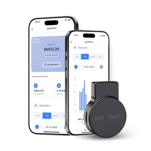 Gasleser – WLAN Gaszähler Ausleser für BK, Apator, Pietro Fiorentini u.v.m. | Smarter Gaszähler Reader mit App | Live Verbrauch & Zählerstand | Plug & Play Installation