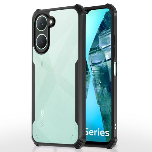 Image of Pikkme Back Cover | Crystal Clear Transparent Back | Full Camera Protection | Raised Edge | Bumper Back Case for Vivo Y03 4G (Black)