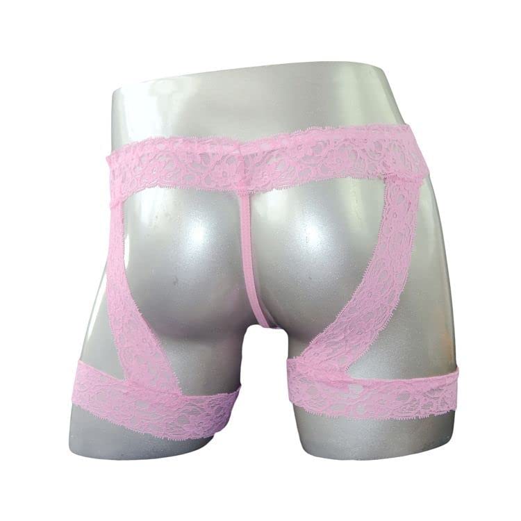 Men's Lace Sissy Pouch Panties Lingerie Thongs G String with Garters T Back Underwear3