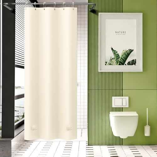 Image of AmazerBath Stall Shower Curtain 36x72, Beige Shower Curtain Plastic, Small Shower Curtain Liner Cream Heavy Duty Thick PEVA, Walk in Shower Liner with 2 Weighted Stones and 6 Grommet Holes