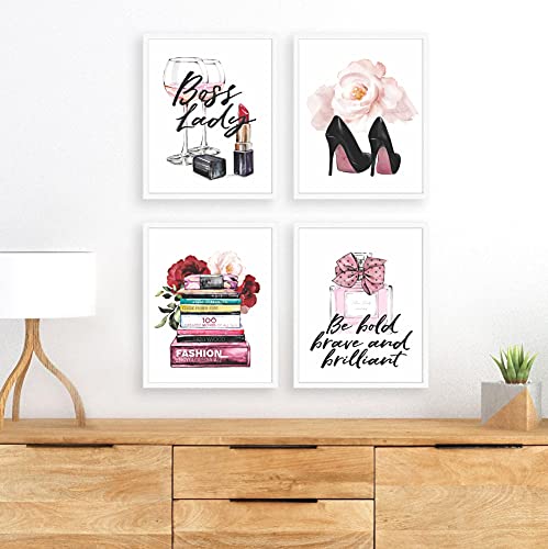 Eleville 8X10 Unframed Set Of 4 Modern Fashion Woman Art Boss Lady Inspirational Quotes Saying High Heels Watercolor Art Print Inspirational Wall Art For Kids Room Nursery Decor Wgn225 #TOP4