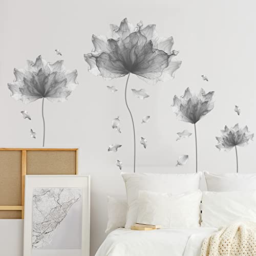 Royolam 39.3'' X 32.6'' Huge Flower Petal Wall Decals Living Room Floral Wall Stickers Removable Peel And Stick Waterproof Wall Art Decor Stickers For Bedroom Bathroom Office (Gray) #TOP1