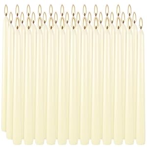 36 Pack Ivory White Taper Candles, 7-8 Hours Burn Time, Unscented, Smokeless and Dripless, 0.8 x 10 Inch Dinner Candle Set for Household, Wedding, Party and Home Décor Candlesticks