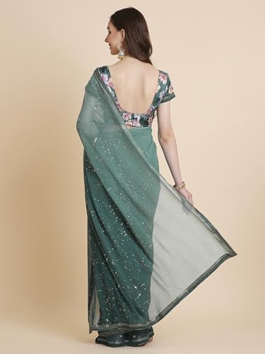 Image of RATAN Women's Georgette Tie-Dye Saree with Printed Blouse Piece