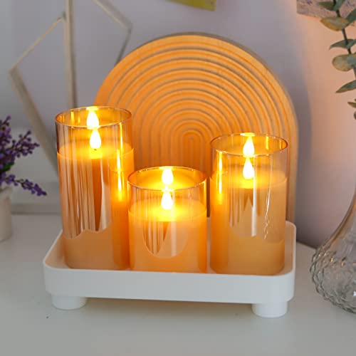 Lezonic Flameless Battery Operated Candles With Remote And Timer, Led Amber Long Lasting Flickering Flameless Candles, Pack Of 3(D:3 X H:456) Glass Wax Electric Pillar Candles #TOP4