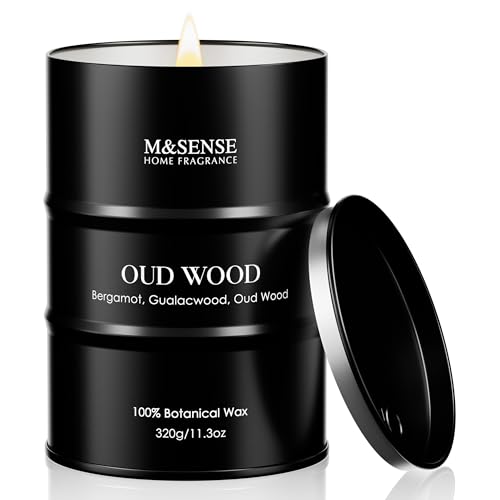 M&SENSE Oud Wood Scented Candles Christmas Decor, Natural Soy Wax Hoilday Candle, 11.3oz 70 Hours Christmas Candles, Winter Candle Gifts for Men Women,Sandwood Scented Candle for Home