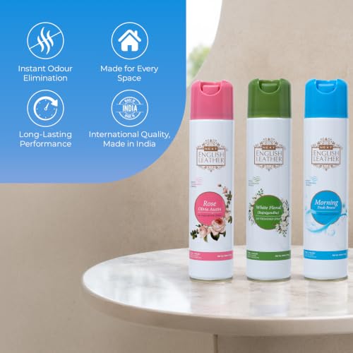 Image of Next Care English Leather Morning, Rose & White Floral Air Freshener Spray for Home, Car & Office - 220 ml Each (Pack of 3) | Room Freshener with Fresh, Floral & Tuberose Fragrances