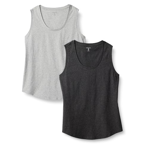Amazon Essentials Women's Regular-Fit 100% Cotton Sleeveless Tank Top, Pack of 2, Charcoal...