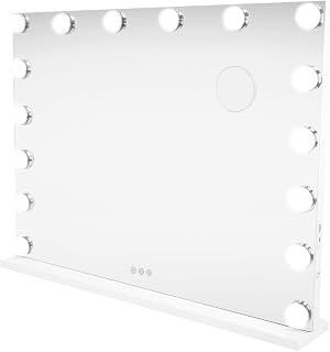 LED Hollywood Makeup Mirror 80 cm with Lighting, Large Dimmable Vanity Mirror with Bluetooth Speaker, USB-A & USB-C Charging, 10x Magnification, Vanity Mirror for Makeup, Table & Wall Mounted