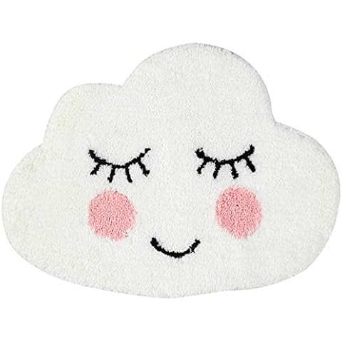 Playtime Cozy Cute Cloud Shaped Bedroom Bathroom Doorway Kitchen Floor Rug Carpet Water Absorption Non-Slip mat for Bath Room (White, 63x47cm) Cover