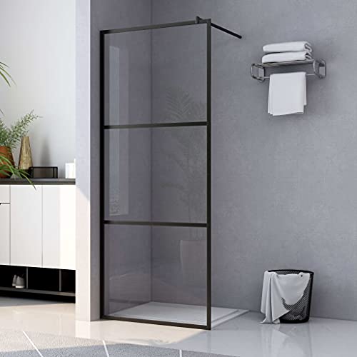 NQJIBUE Home Garden - Pared de ducha con vidrio transparente ESG negro, 115 x 195 cm
