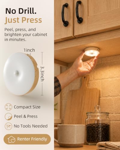 Image of EZVALO Under Cabinet Lighting, 1000mAh Rechargeable Puck Lights with Remote, 3 Color Temps & 12 RGB Motion Sensor Closet Lights, Dimmable Under Cabinet Lights for Kitchen, Cabinets, Closet (3 Packs)