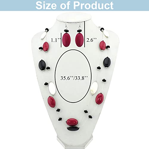 Firstmeet 2 Layer Statement red and black Beads Long Necklace 7