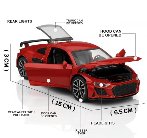 Image of LONGMIRE Metal Pull Back Diecast Car Pull Back Model with Sound Light Boys Gifts Toys for Kids Pack of 1, Multicolor (1.32 Aodi R8)