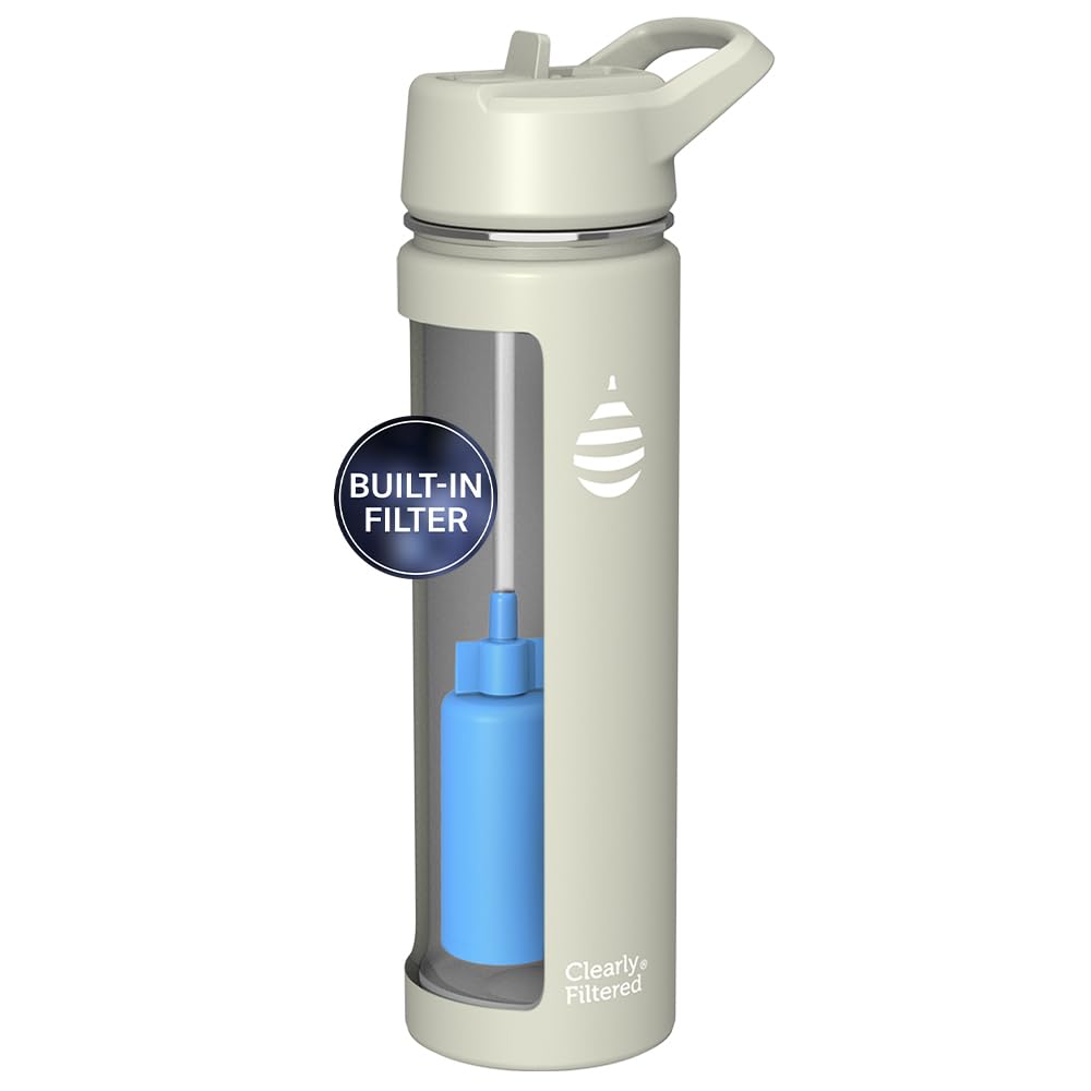 Clearly Filtered Water Bottle | Removes 220+ Contaminants, Double-Wall Insulated Stainless Steel, BPA/BPS Free, Phthalate Free, Filters Flouride Lead Chlorine (20oz, Sage Gray)