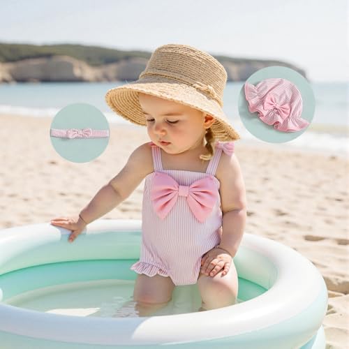 Toddler Baby Girls Striped Sleeveless One Piece Bikini Swimsuit Ruffle Bathing Suit Swimwear with Hat2