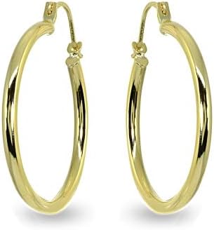14K Gold 2mm Round High Polished Click-Top Hoop Earrings For Men Women (1/2" - 1" Diameter)