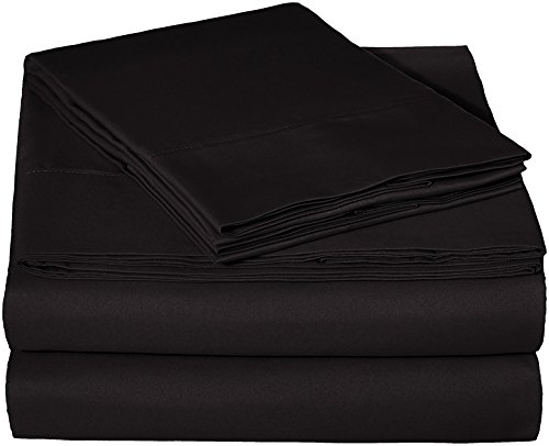 EVOLIVE Ultra Soft Solid Premium Brushed Microfiber 4 Piece Sheet Sets Including 1 Flat Sheet, 1 Fitted Sheet, and 2 Pillow Cases (Black, Queen)