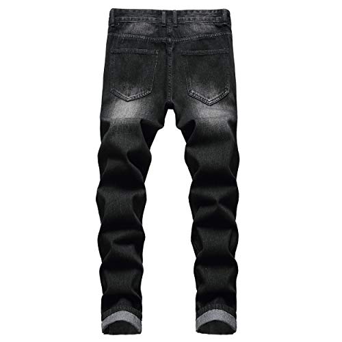 QIMYUM Mens Ripped Jeans, Distressed Destroyed Slim Fit Straight Leg Denim Pants2