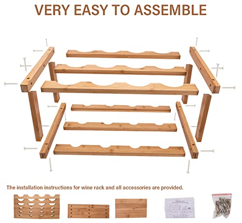 12 Bottle Bamboo Wine Rack Countertop,3-Tier Wine Rack Shelf Insert For Cabinet,Wine Bottle Storage Shelf, Freestanding Wine Rack Bottles Stand Holder Organizer #TOP4