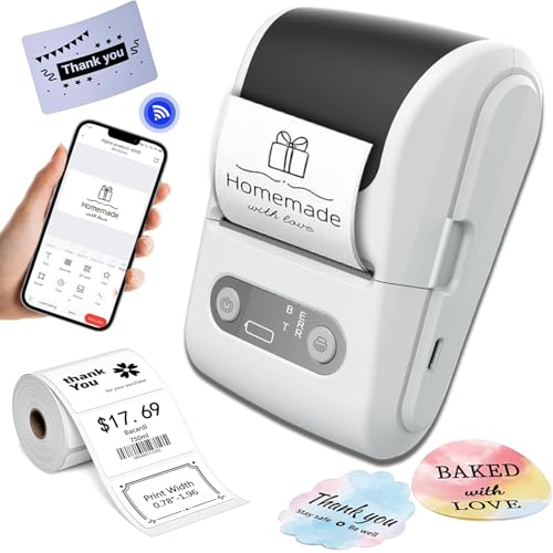 Image of Label Maker with Tape, Label Printer for Business, Sticker Printer- Compatible with 12-57mm Width Labels, Wireless Connectivity, High-Speed Printing, 1200mAh Battery for Office & Home (White)