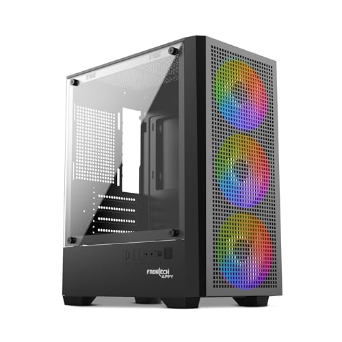 Image of Frontech Appy Gaming Computer Cabinet - Tempered Glass Side Panel, 3x120mm Pre-Installed LED Fans, Mini-HTX /Micro-ATX Support, USB 3.0, HD Audio, Washable Dust Filter (FT-4389)