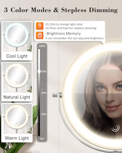 Image of 20X 9 inch Wall Mounted Magnifying Makeup Mirror with Light Height Adjustable