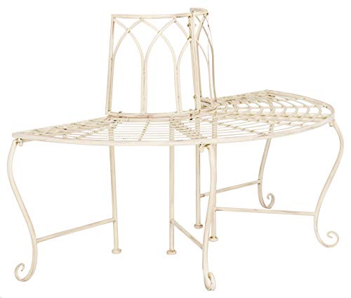 Image of SAFAVIEH Outdoor - Abia Iron Tree Bench - Distressed White Iron Metal - Vintage Scrollwork Garden Design - Ideal for Patio, Deck, Porch, Garden, 17 inch Seat Height (PAT5018A)