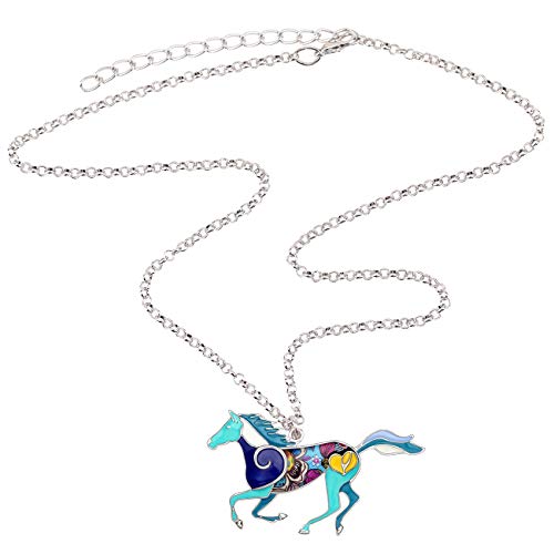Duowei Enamel Running Horse Necklace Pendant Charms Horse Gifts For Women Girls (Blue) #TOP3