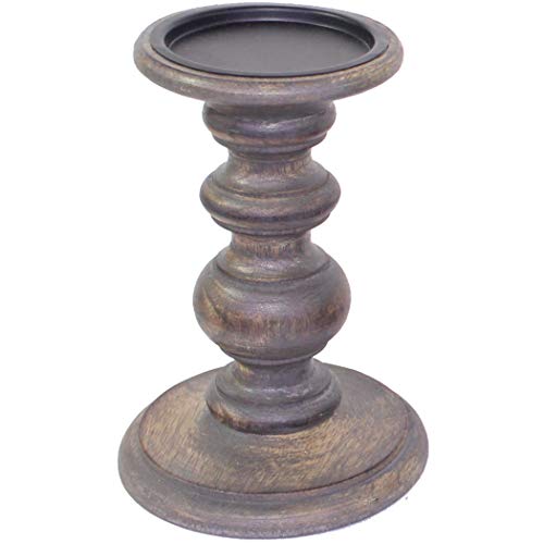Hosley Grey Wooden Pillar Candle Holder Country Style 7 Inch High Ideal Gift for Wedding Party Special Occasion or as a Candle Holder W1