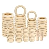 140pcs Holzringe zum Basteln, Natürliche Holz Ringe, Makramee Ringe Makramee Holzringe für Anhänger DIY Schmuckherstellung Zubehör Naturholzreifen 50mm 40mm 30mm 20mm 15mm 1.2mm