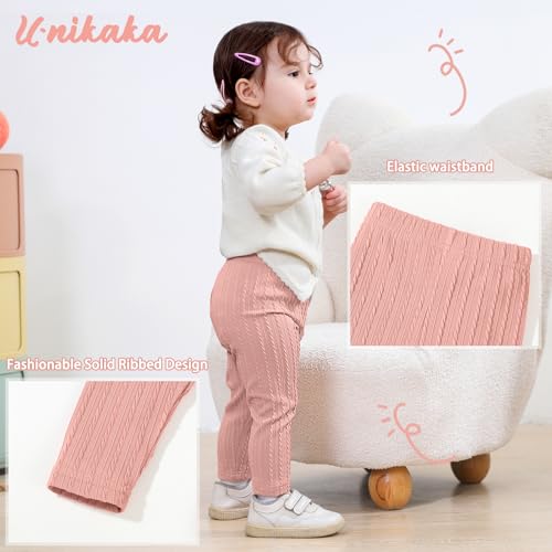 U·nikaka Toddler Baby Girls Pants Ribbed Infant Pants Leggings Toddler Baby Girl Bottoms Leggings 2 Packs3
