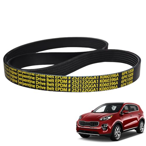 Image of 252122GGA1 Serpentine Drive Main Belts Alternator and A /C Compressor for Hyundai 15-19 Sonata,19-20 Santa Fe,18-21 Tucson,for Kia 16-20 Optima,17-22 Sportage,16-18 Sorento,6-Rib 39.69 inch Length