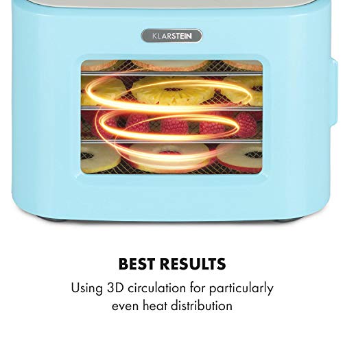 Foto von Klarstein Tutti Frutti Dörrautomat, Leistung: 400 Watt, Temperatur: 35-80 °C, 4 Edelstahl-Ablagegitter, Volumen: 8 Liter, Bedienfeld mit LED-Display, 3D-Zirkulation, 55 dB max., blau