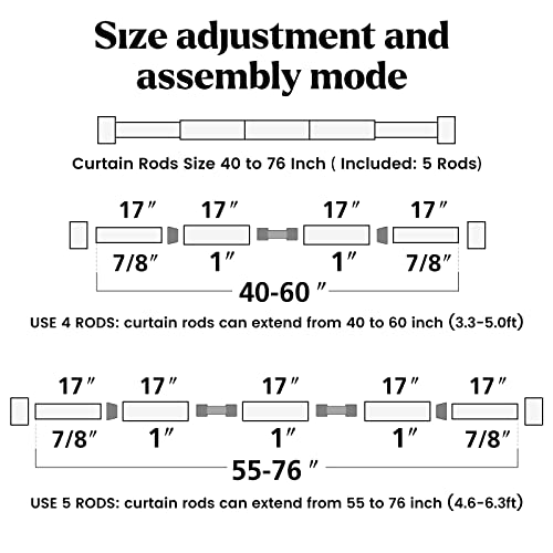 Tdzwin 2 Pack Black Curtain Rods For Windows 48 To 84 Inch, 1 Inch Diameter Heavy Duty Black Curtain Rods, Matte Black Modern Telescoping Drapery Rods For Indoor &Outdoor (M8,Black,40-76 Inch) #TOP2