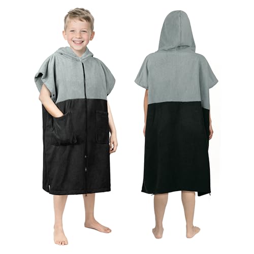 Zingtto Hooded Towels for Kids Zippered Surf Poncho Swim Robe for...