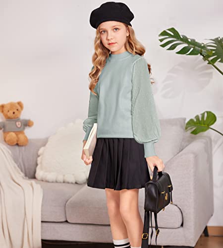 Arshiner Girls Puff Long Sleeve Sweaters Crewneck Lace Polka Dot Casual Knit Tops Pullover Jumper Outwear for Kids3