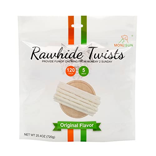 Mon2Sun Dog Rawhide Twist Sticks 5 Inch Natural And Chicken Flavor For Puppy And Small Dogs (Natural Flavor, 5 Inch (120 Count)) #TOP6
