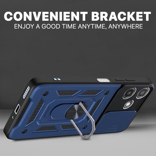 Image of Pikkme D10 Tough Armor Bumper Case | 360 Protection Case | Sliding Camera Shield Cover & Ring Holder Stand Back Cover for Redmi 12 5G / Poco M6 Pro 5G (Blue)