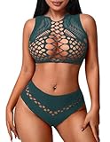 Avidlove Fishnet Lingerie Sets for Women Sexy Panty and Bra Sets for Women Two Piece Lingerie Stripper Outfit Blue Green