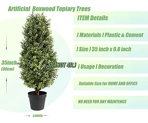 Hn Hold Nature Artificial Topiary Boxwood Tree,Faux Shrub,Includes Black Plastic Pot,2 Packs Fake Trees,Home Decor For Indoor And Outdoor,Faux Plants Outdoor,Artificial Greenery Set,35Inch #TOP5