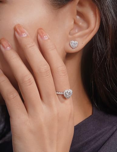 IMOLOVE Moissanite Stud Earrings Lab Created Moissanite Earrings in Sterling Silver Trendy Heart Halo Earrings for Women Men D Color Round Cut — view 5