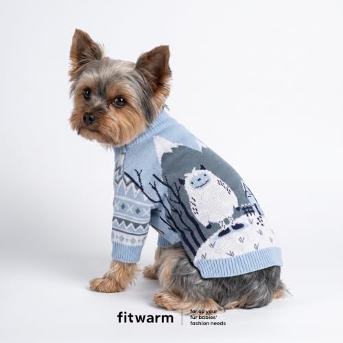 Image of Fitwarm Yeti Dog Jacquard Sweater, Cozy Winter Clothes for Small Dogs Boy Girl, Knitted Pet Apparel, Blue, White, Medium