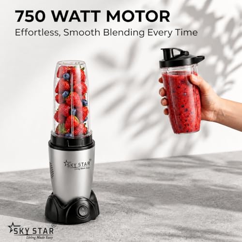 Image of SKYSTAR Blendo 2 Jar Bullet Nutri 750 W Juicer Mixer Grinder For Smoothies, Juice and Protein Shake (2 Jar Blender Nutri | Silver) 4 Year Warranty