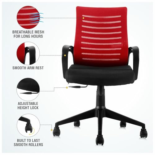 Image of Ngfc Office Chair for Home with Back Support Arm Rest 360 Degree Rotating Office Chair with Tilt Lock Mechanism High Comfort Seating Ergonomic Chair for Home & Office (Red)