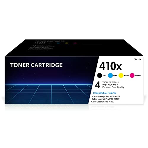 7Magic 410A 410X Cartouches de Toner pour HP CF410A CF410X CF411A CF412A CF413A Cartouches de Toner pour HP Color Laserjet Pro MFP M477fdw M477fnw M477fdn M452nw M377dw M452dn M452dw M477 M452(4 Pack) Cover