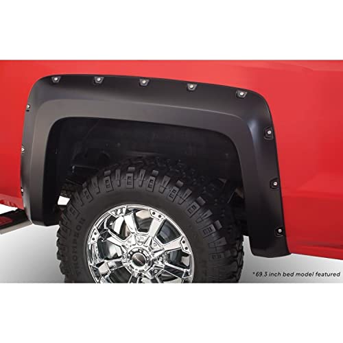 Bushwacker Pocket/Rivet Style Rear Fender Flares | 2-Piece Set, Black, Smooth Finish | 40116-02 | Fits 2014-2018 Silverado 1500 w/ 5.8' or 6.6' Bed; 14-18 1500/3500 HD w/ 6.6' or 8.2' Bed