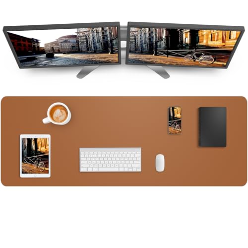 Image of Leather Desk Pad Protector, Mouse Pad, Office Desk Mat, Non-Slip PU Leather Desk Blotter, Large Desk Mat, Waterproof Keyboard Mat for Office /Home /Decor (Light Brown, 55 inch x 17 inch)